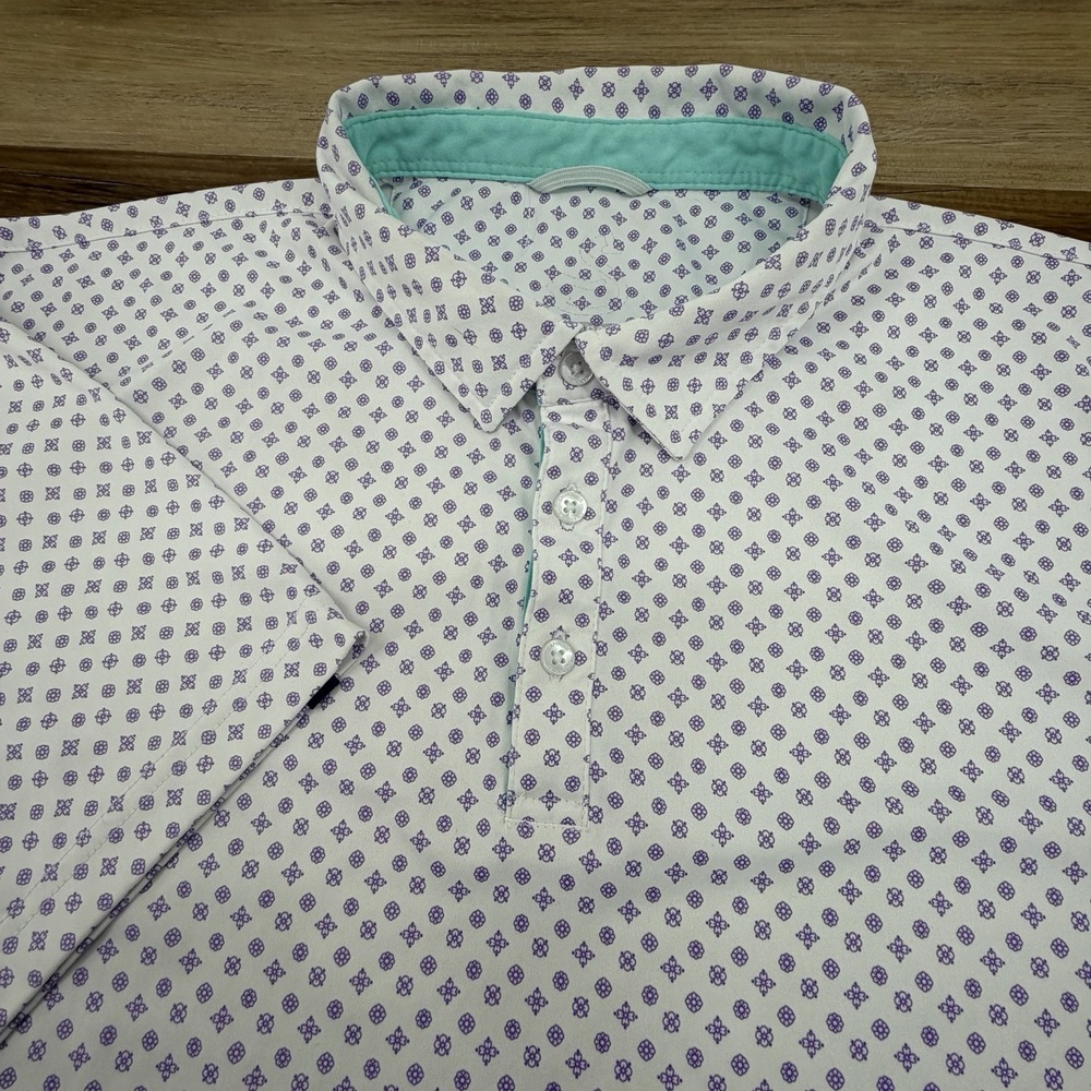Swannies Golf Polo Shirt Mens XL Extra‎ Large All Over Print White Purple